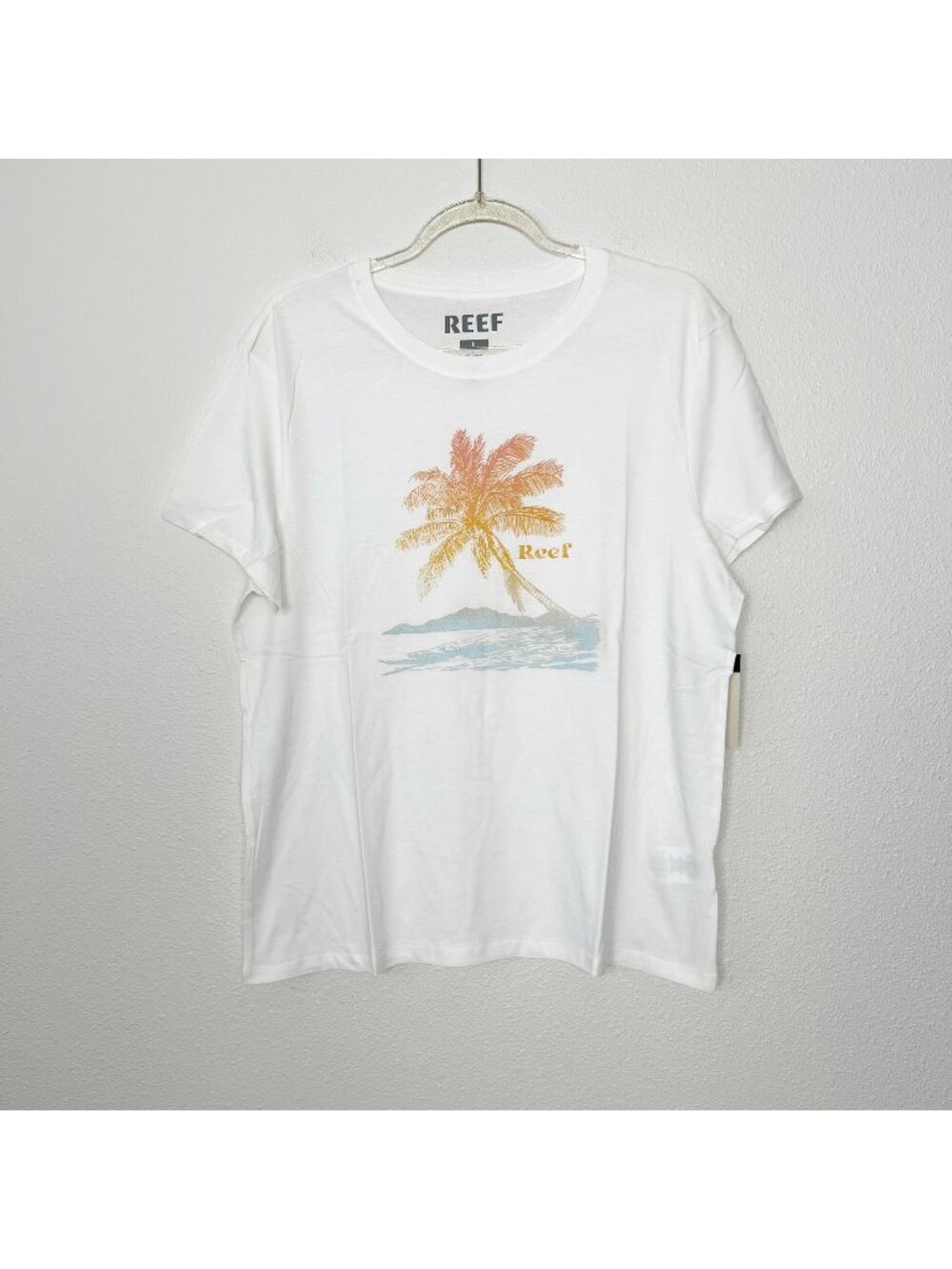 Reef Tee Womens Large Surf Solo Relaxed Palm Tree Graphic Short Sleeve T-shirt